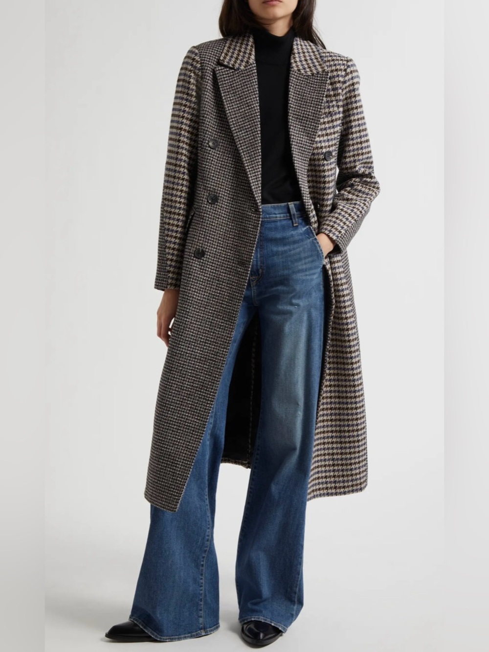 NWT AVEC LES FILLES MIXED HOUNDSTOOTH LONG COAT SZ L